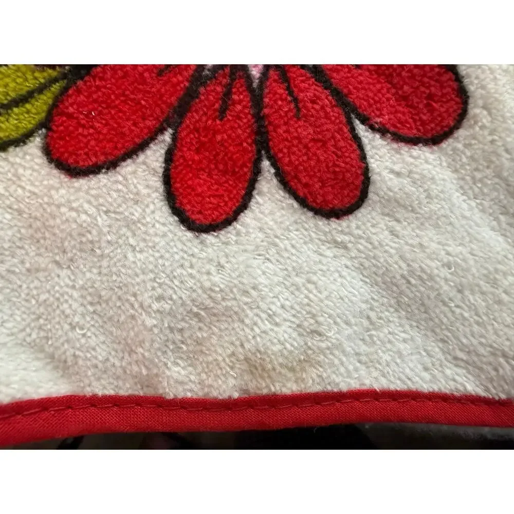 Lot of 2 Vintage Retro Red Floral Terry Towel Apron& Cotton Kitchen Items Aprons